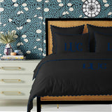 Monogram Black 400TC Cotton Small Scallop Embroidery Duvet Cover Set