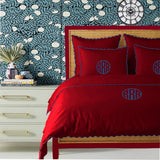 Monogram Burgundy 400TC Cotton Small Scallop Embroidery Duvet Cover Set