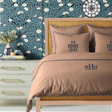 Monogram Taupe 400TC Cotton Small Scallop Embroidery Duvet Cover Set