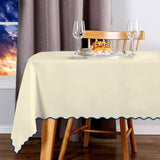 Scallop Embroidery Sateen Cotton Solid Table Cloth - Ivory