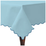 Scallop Embroidery Sateen Cotton Solid Table Cloth - Light Blue