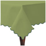 Scallop Embroidery Sateen Cotton Solid Table Cloth - Sage