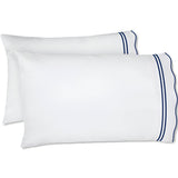 400TC Wavy Embroidery & Border Cotton Sateen Solid Pillowcases (Set Of 2)