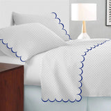 Allena 400TC Cotton Scallop Embroidery Sateen Microcheck Sheet Set