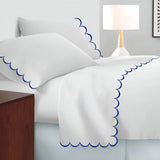 Allena 400TC Cotton Scallop Embroidery Sateen Solid Sheet Set