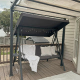 PURPLE LEAF Outdoor Porch Swing with Stand, 3-seat Swing Chair