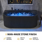 Stone Belle 67 x 32 Combination Flat Bottom Freestanding Bathtub with Center Drain in Black with Massage jets and Lights