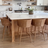 Nice Beige Rattan Upholstered Counter Stool with Arms (Set of 2)