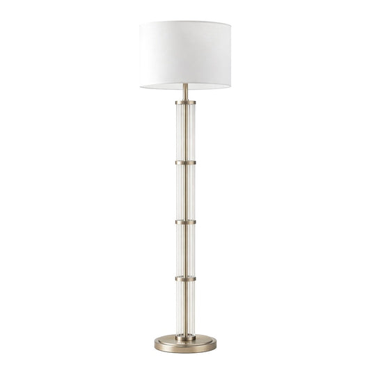 Nimbus Brushed Nickel Floor Lamp with 3-Way Rotary Switch Clear Glass Body Metal Base