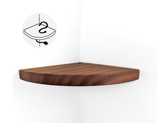 Mahogany Floating Corner Shelf with Cord Hole