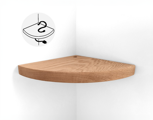 Oak Floating Corner Shelf with Cord Hole