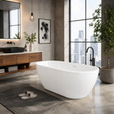 ANZZI Mone Series 67" L Freestanding Soaker Tub with Elegant Contemporary Design, Durable Acrylic Construction, and Built-in Overflow, Glossy White