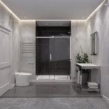 Rhodes Series 50 to 54 in. x 76 in. H Sliding Frameless Shower Door with Tsunami Guard Tempered Clear Glass