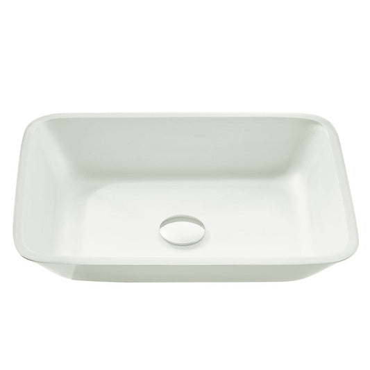 Innovio Series 18 in. L x 13 in. W Rectangular Bathroom Vessel Sink in Matte White Finish Glass with Chrome Pop-Up Drain