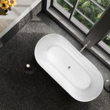 ANZZI Bailey Series 65" L Freestanding Soaker Tub with Deep Relaxation Depth (15"), Built-in Overflow, and Durable Acrylic/Solid Surface Construction, White