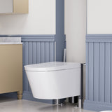 Smart Space-Saving Wall-Hung Elongated Toilet in White with Soft-Close Seat, Easy-Clean Glaze, and Non-Electric Flush