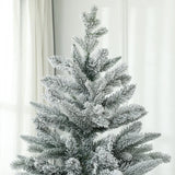 HOMCOM 7ft Artificial Flocked Christmas Tree with Snow Tips, Easy Assembly, Hinged Xmas Tree for Home Office Holiday