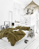Ruffle trim linen pillowcase in Olive green