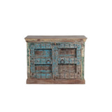 Wood Sideboard with Two Doors, Green and Teal Accents