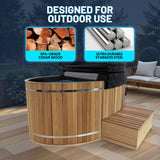 4-6 Person Electric Rock Heater Outdoor Barrel Sauna in White Cedar with 2-Person Cedar Cold Plunge Soaking Bathtub