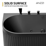 Stone Belle 67 x 32 Combination Flat Bottom Freestanding Bathtub with Center Drain in Black with Massage jets and Lights