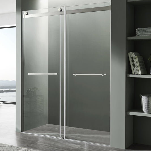 Kahn Series 57 to 60 in. x 76 in. Sliding Frameless Shower Door with Tsunami Guard Tempered Glass