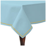 Single Embroidery Border Sateen Cotton Solid Table Cloth - Light Blue