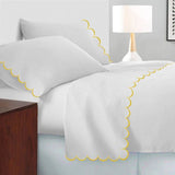 Allena 400TC Cotton Scallop Embroidery Sateen Microcheck Sheet Set