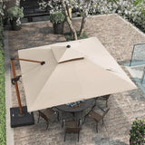 PURPLE LEAF Outdoor Garden Umbrella with Base, Cantilever Umbrellas in Wood Color