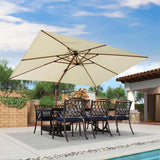 PURPLE LEAF Outdoor Garden Umbrella with Base, Cantilever Umbrellas in Wood Color