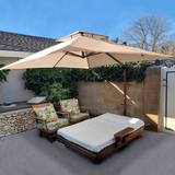 PURPLE LEAF Outdoor Garden Umbrella with Base, Cantilever Umbrellas in Wood Color