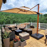 PURPLE LEAF Outdoor Garden Umbrella with Base, Cantilever Umbrellas in Wood Color