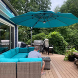PURPLE LEAF Patio Umbrella with Base, Cantilever Umbrellas for Pool, Turquoise Blue