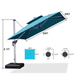 PURPLE LEAF Patio Umbrella with Base, Cantilever Umbrellas for Pool, Turquoise Blue