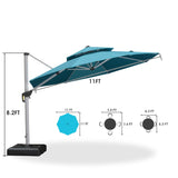 PURPLE LEAF Patio Umbrella with Base, Cantilever Umbrellas for Pool, Turquoise Blue