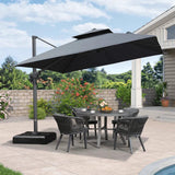 PURPLE LEAF Outdoor Patio Umbrella with Base, Cantilever Umbrellas for Garden, Grey
