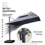 PURPLE LEAF Outdoor Patio Umbrella with Base, Cantilever Umbrellas for Garden, Grey