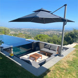 PURPLE LEAF Outdoor Patio Umbrella with Base, Cantilever Umbrellas for Garden, Grey