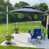 PURPLE LEAF Outdoor Patio Umbrella with Base, Cantilever Umbrellas for Garden, Grey