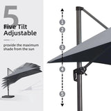 PURPLE LEAF Outdoor Patio Umbrella with Base, Cantilever Umbrellas for Garden, Grey