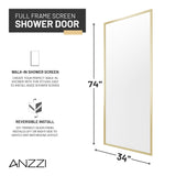 Welle 34 in. x 74 in. Framed Fixed Shower Screen Door with 5/16" (8mm) Tempered Fluted or Clear Glass