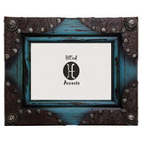 Painted Distressed Wood w/ Leather Corners Picture Frame, 4 MOQ