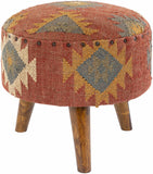 Brick Red Wood Frame Ottoman Stool