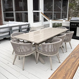 PURPLE LEAF Outdoor Dining Set All Weather Wicker Patio Dining Set with Rectangular Aluminum Table and Modern Armrest Dining Chairs for Garden Deck Backyard Kitchen