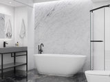 Britt Series 59 in. x 30 in. Flat Bottom Acrylic Freestanding Soaking Bathtub with Center Drain in Glossy White