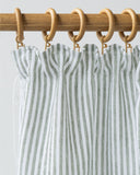 Pencil pleat linen curtain panel (1 pcs) in Striped in Forest Green