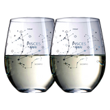 Set of 2 Zodiac Sign Wine Glasses with 2 Wooden Coasters (Pisces)