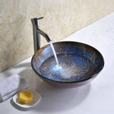 Stellar Series 17 in. Round Bathroom Vessel Sink in Stellar Burst Finish Glass with Polished Chrome Pop-Up Drain