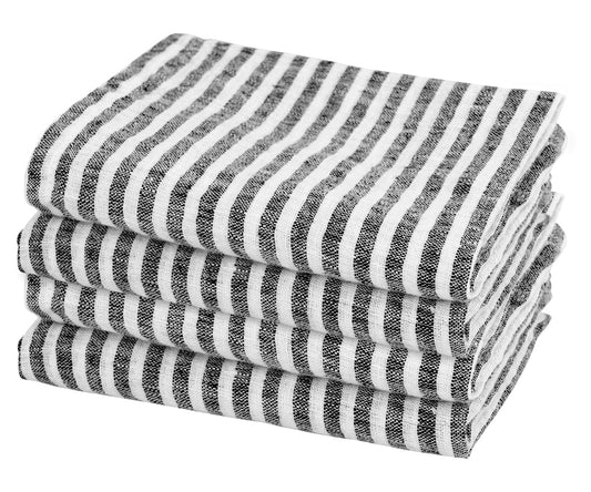 Black Pinstripe Linen Napkins - Set of 4, 8 & More