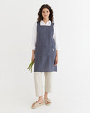 Pinafore cross-back linen apron in Charcoal gray